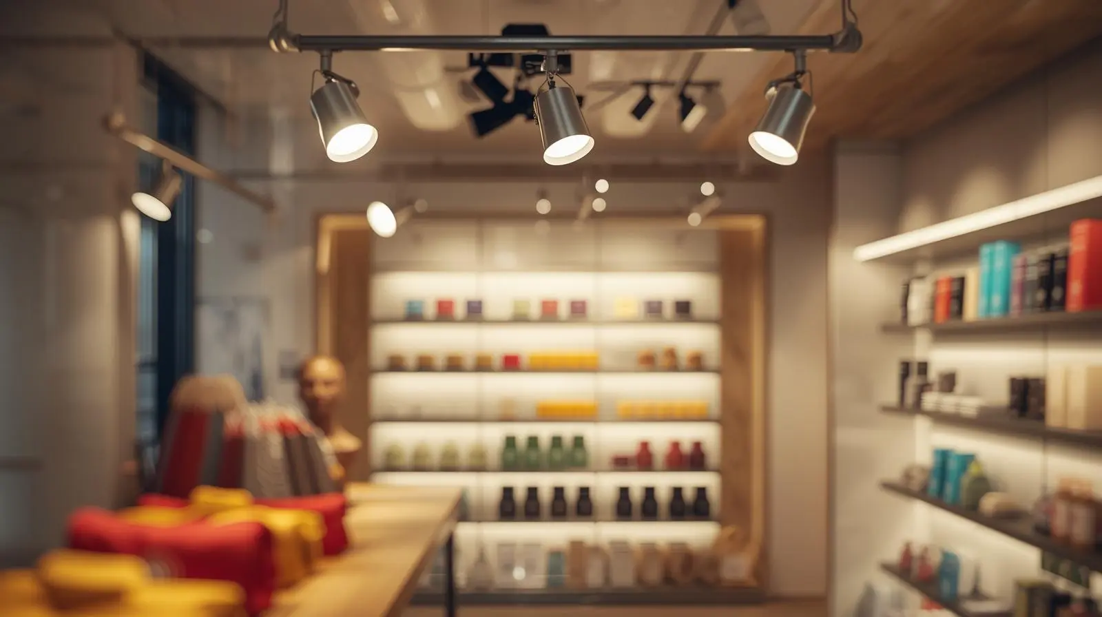 Spots LED techniques sur rails dans un magasin moderne – Charles Thibaut