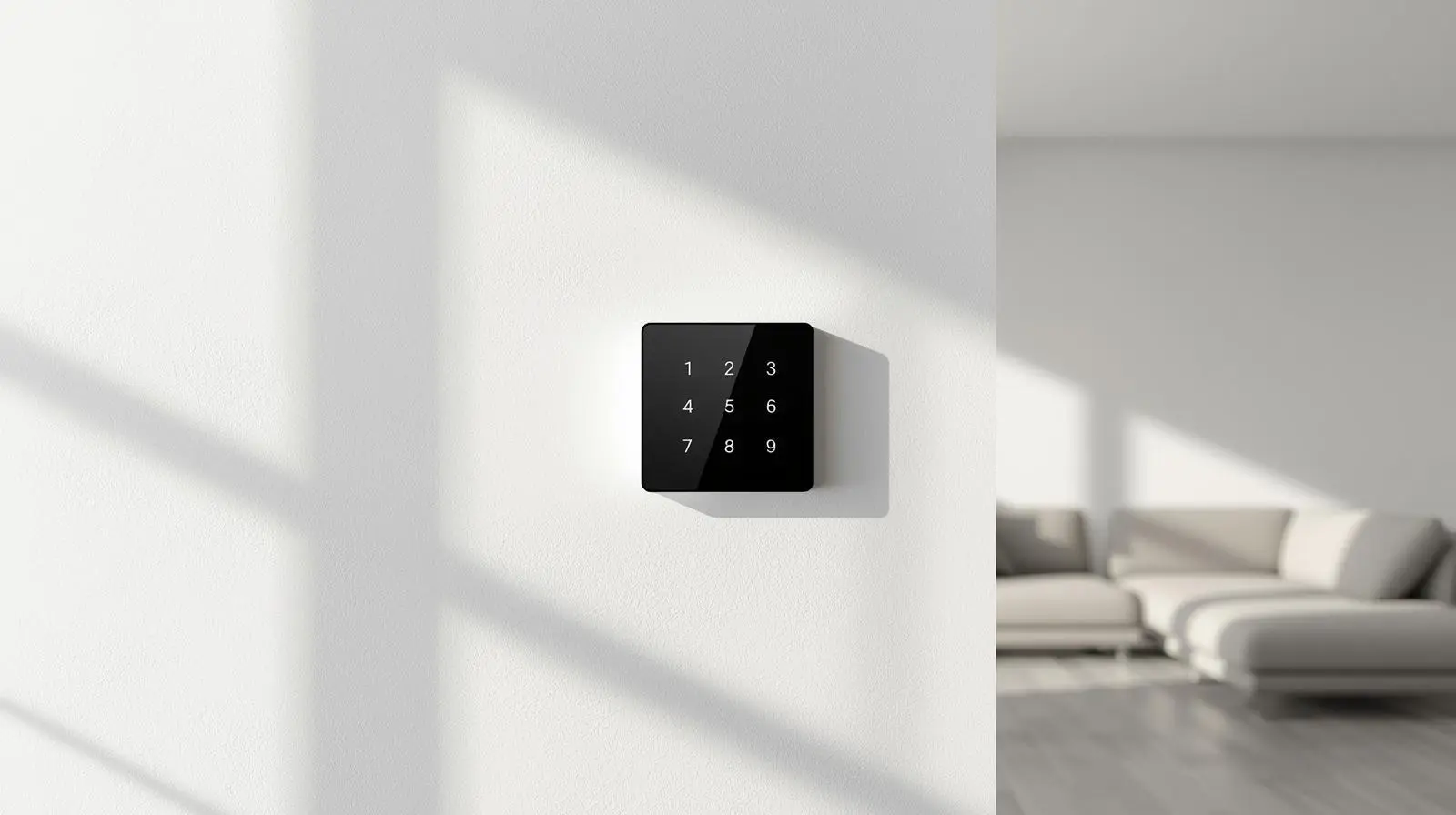 un-boîtier-dalarme-mural-moderne-installe-dans-un-interieur-lumineux un-boîtier-dalarme-mural-moderne-installe-dans-un-interieur-lumineux