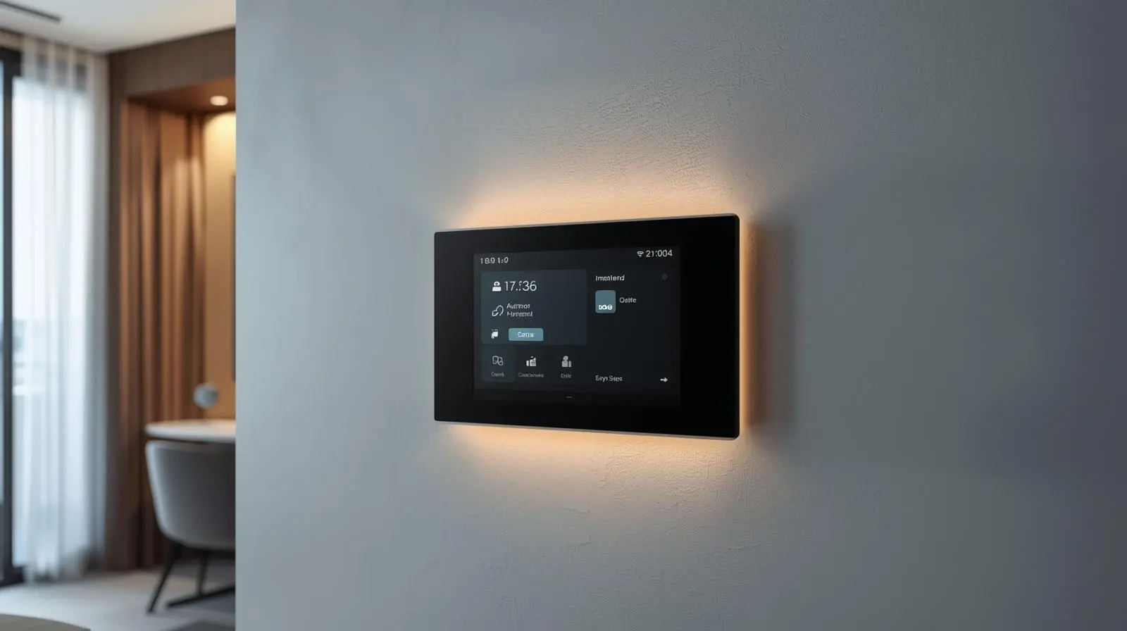 un-tableau-domotique-mural-avec-ecran-tactile-affichant-les-contrôles-dune-maison-connecte un-tableau-domotique-mural-avec-ecran-tactile-affichant-les-contrôles-dune-maison-connecte