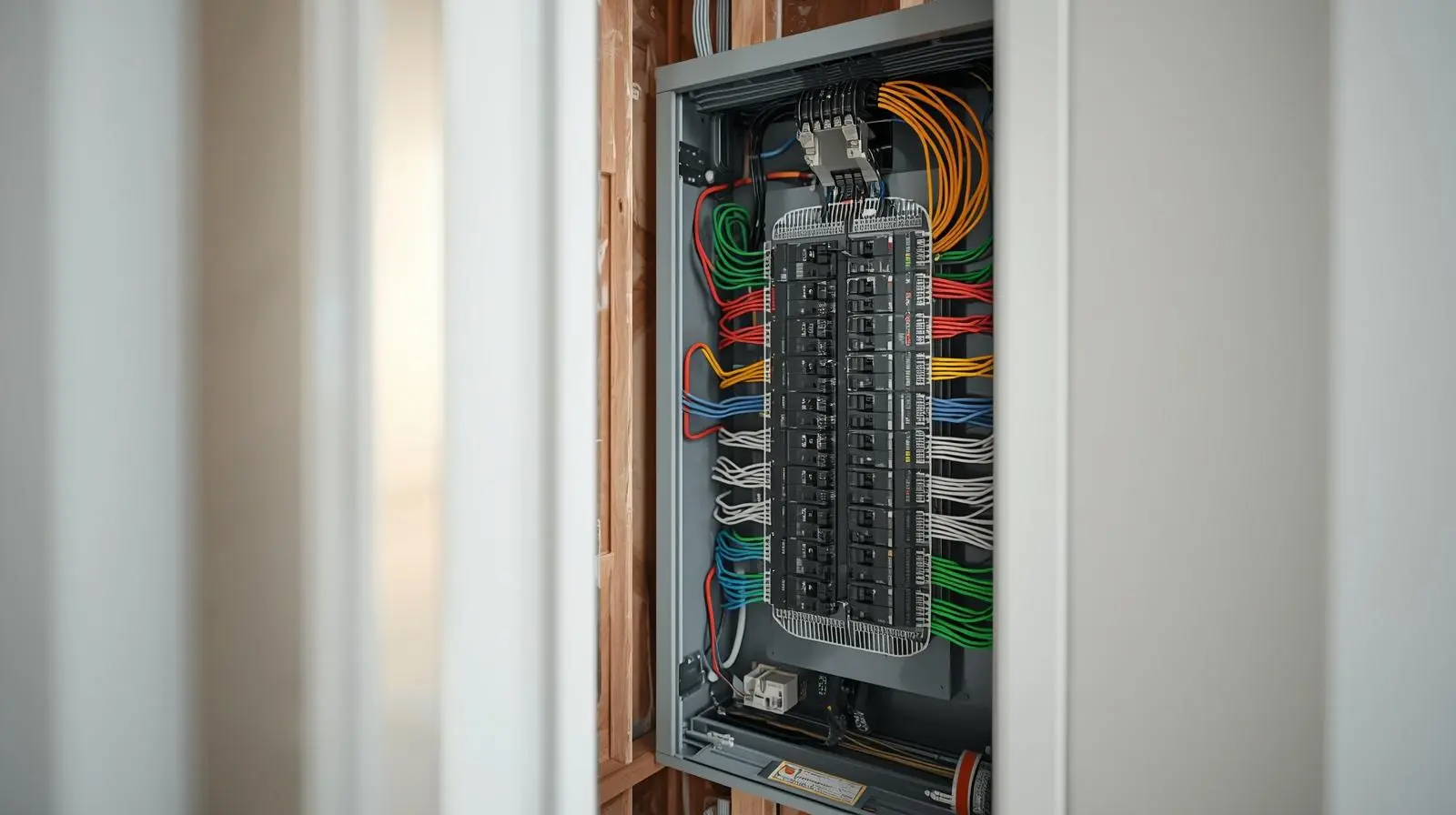 un-tableau-electrique-moderne-et-bien-organise-avec-câbles-colores-installe-dans-un-mur un-tableau-electrique-moderne-et-bien-organise-avec-câbles-colores-installe-dans-un-mur