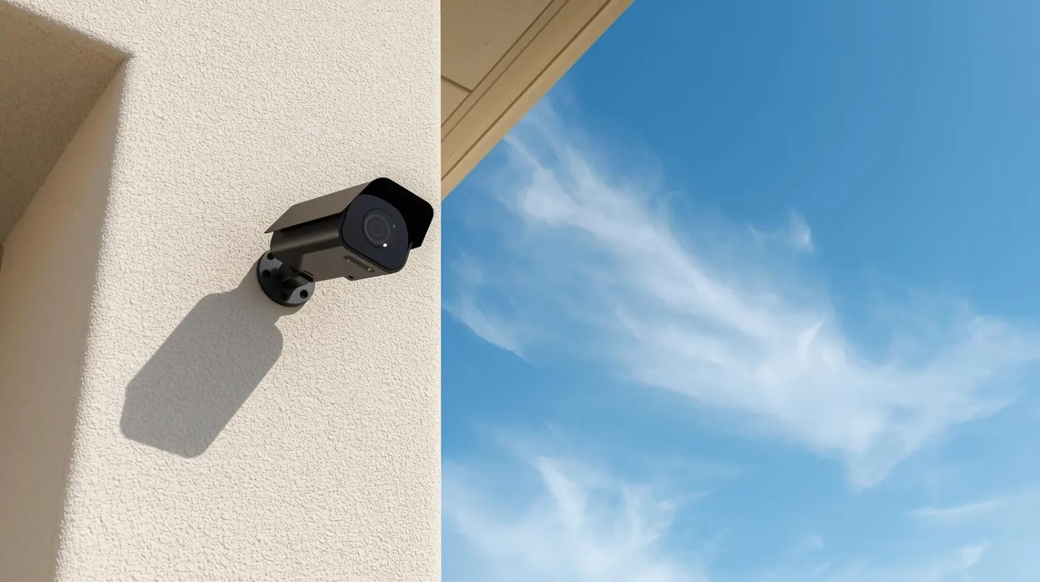 une-camera-de-surveillance-moderne-fixee-sur-la-facade-dune-maison une-camera-de-surveillance-moderne-fixee-sur-la-facade-dune-maison